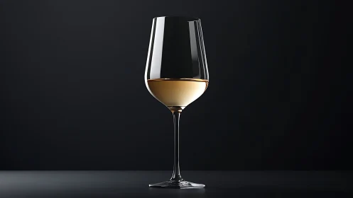 White wine glass on dark gradient background, centered view.