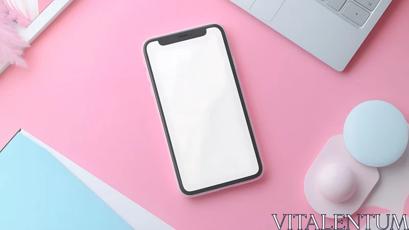 Minimalist Flat Lay Composition With Smartphone Display.