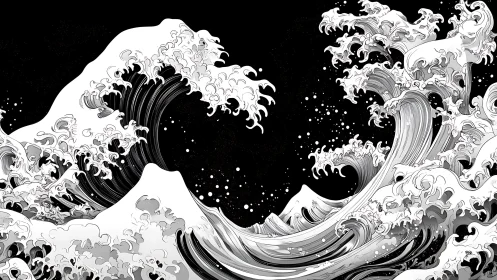 Monochrome hydrodynamic waves in high contrast vector ink field.