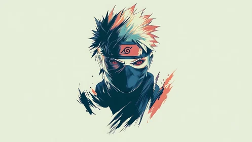 Masked ninja portrait in bold minimalist anime style.