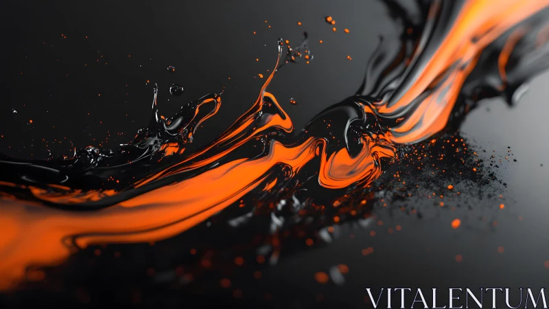 Dynamic Abstract Splash of Black and Orange Liquid on Dark Background.