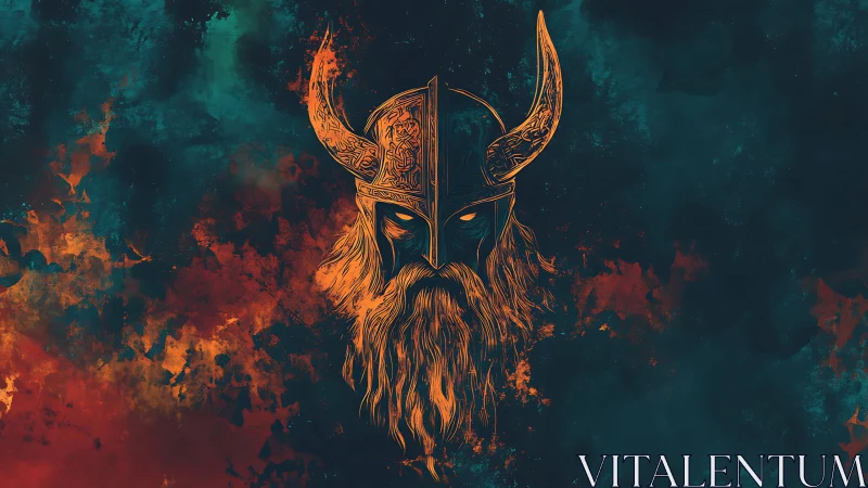 Ember-bearded viking ghost stares through storm-dark cosmos