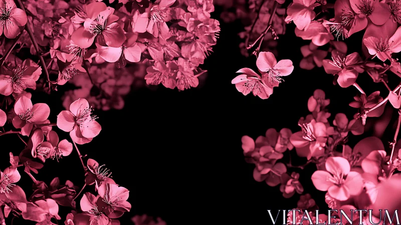 Pink Cherry Blossoms Arranged Circularly on Black Background
