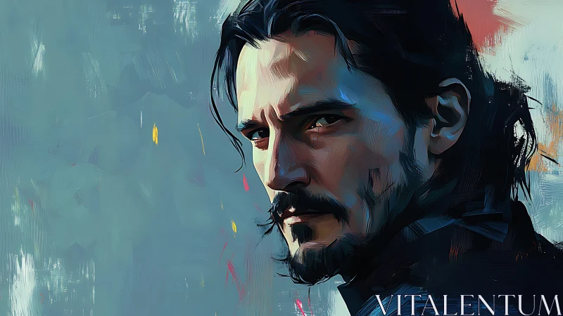 Brooding man&rsquo;s painted portrait captures tense, cinematic glare