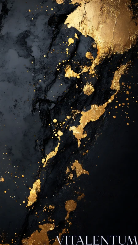 Gold metallic splashes spread diagonally across dark ground