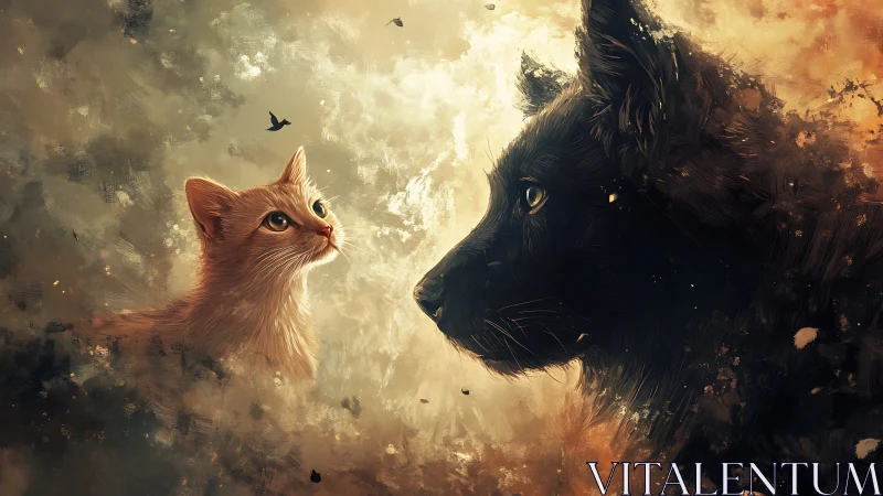 Feline-Canine Confrontation: Digital Composition Demonstrating Atmospheric Rendering