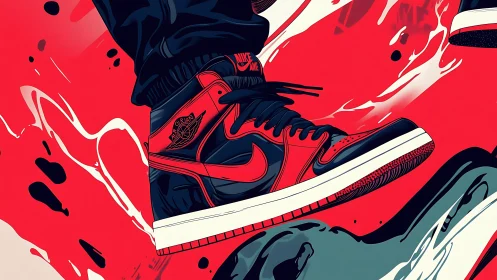 Streetfire sneakers surfing red paint waves in midair.
