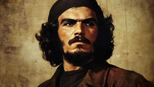 Portrait shows bearded man in side-lit profile against wall