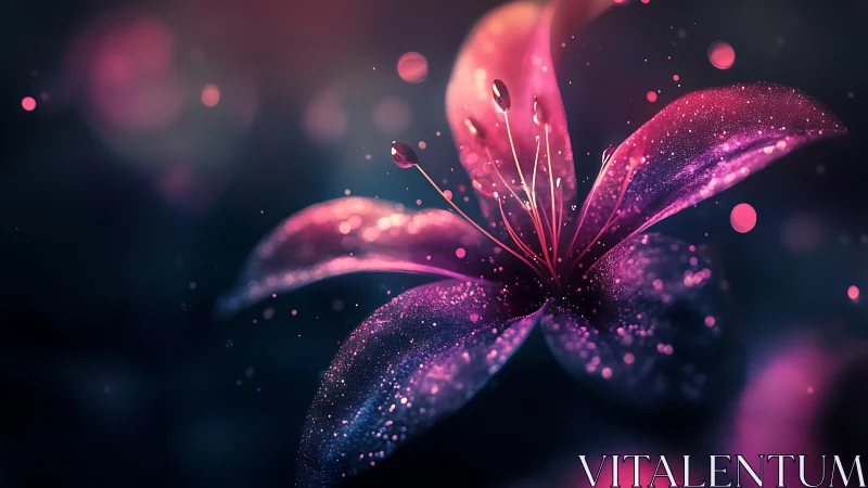 Luminescent Floral Study: Digital Particles and Neon Petals.