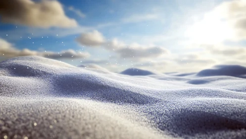 Sunlit snowdrifts sparkling beneath a soft winter sky.