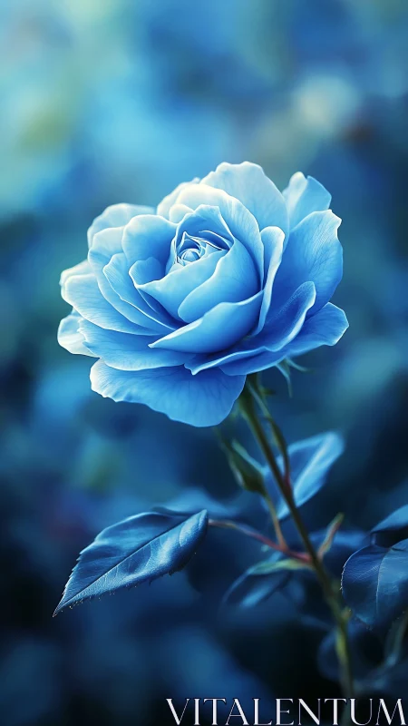 Azure Rose Bloom. Luminous petals unfold against soft blue gradient.