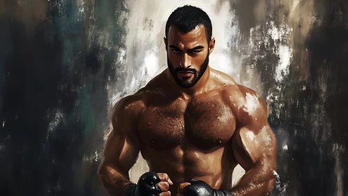 Focused fighter stands strong in a storm of bold color.