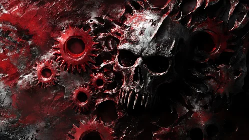 Blood-forged skull engine grinding through shadowed abyss.