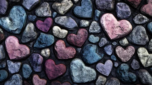 Heart-shaped stones with chromatic variation and textured mineral surfaces