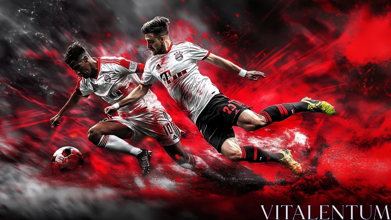 Dynamic football tackle with dual players in red motion blur