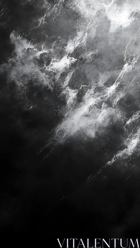 Monochrome storm-textured abstract with diagonal light strata.