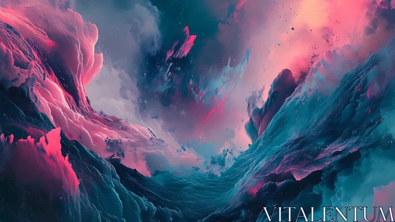 Vibrant nebula-like clouds swirl through teal and pink space