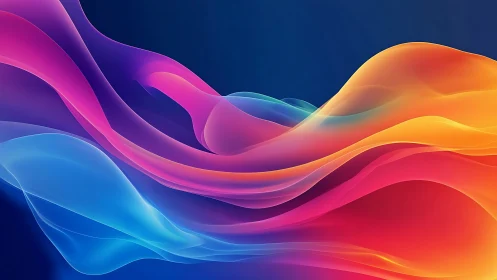 Multi-colored fluid waveforms flow over dark blue backdrop