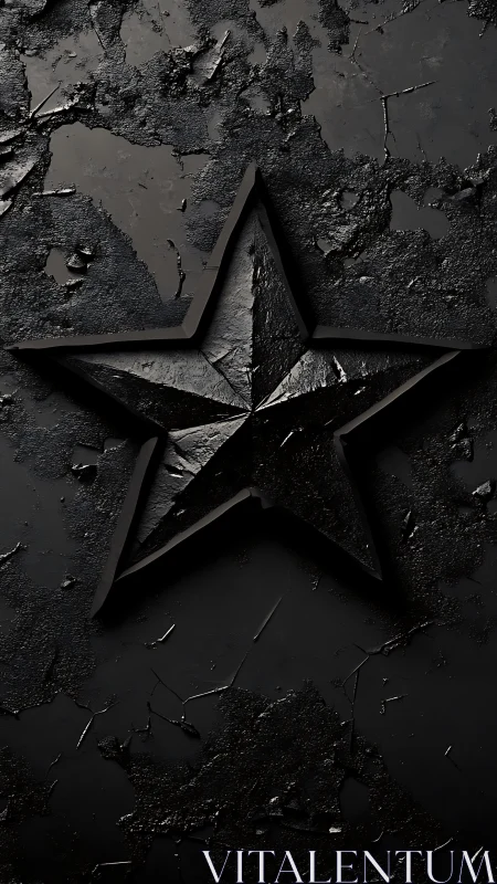Textured black star emblem on distressed dark surface.