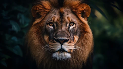 Male lion portrait rendered in high-contrast photoreal detail