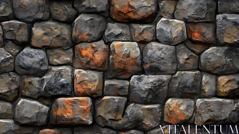 Textured stone wall pattern with rough gray and rust tones.