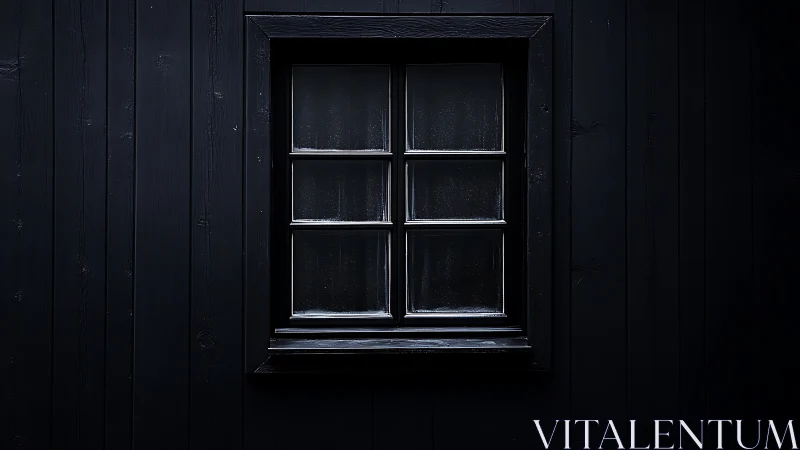 Dark matte timber wall with centered six-pane window in low key