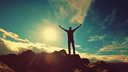 Sunrise conqueror crowned in light atop wind-carved peaks.