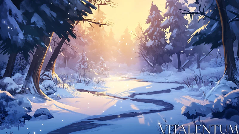 Winter Forest Stream at Twilight