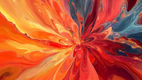 Radial fluid dynamics of warm-spectrum pigment swirls in motion