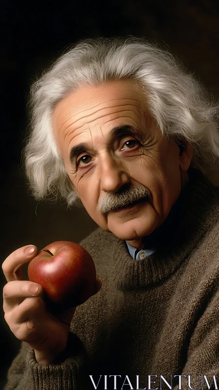 Elderly intellectual holding red apple in warm studio portrait