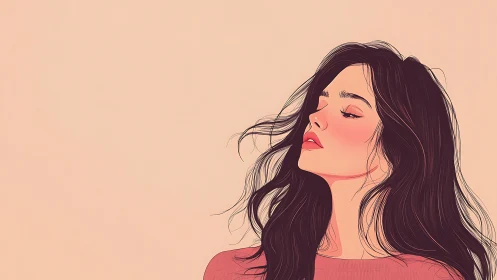 Stylized side portrait captures serene introspective female figure