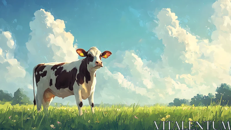 Pastoral dairy cow rendered with painterly brushwork and soft light