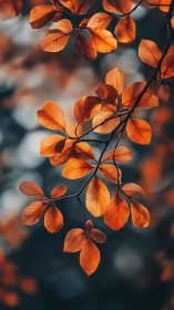 Orange foliage on thin branches against soft dark background.