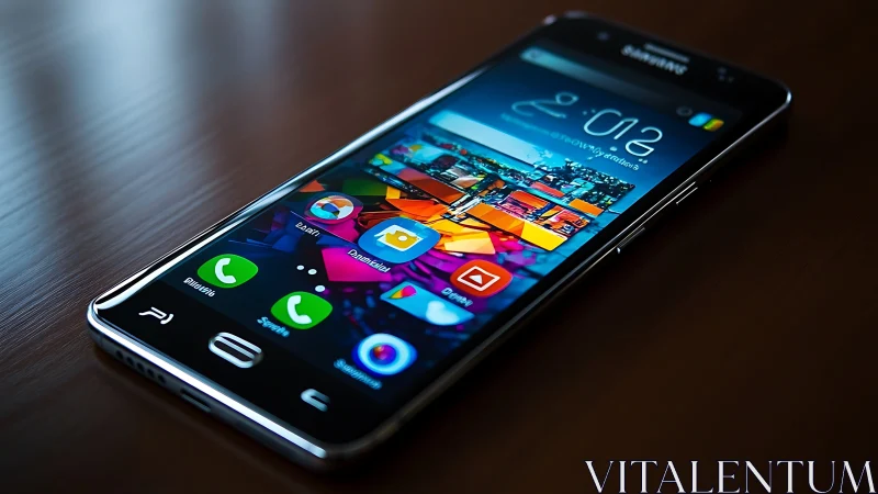 Samsung Galaxy Smartphone With Vibrant App Interface Display.