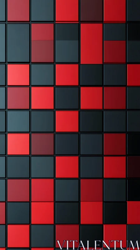 Geometric red and charcoal grid with glossy tiled modules.