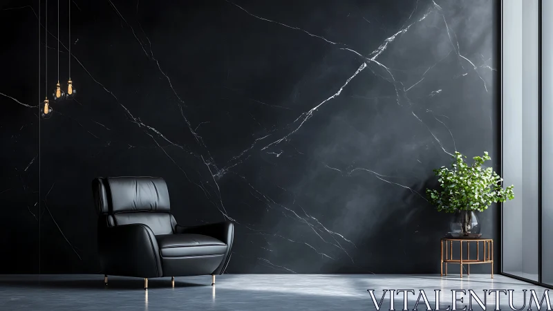 Velvet-black lounge corner where marble and light whisper.