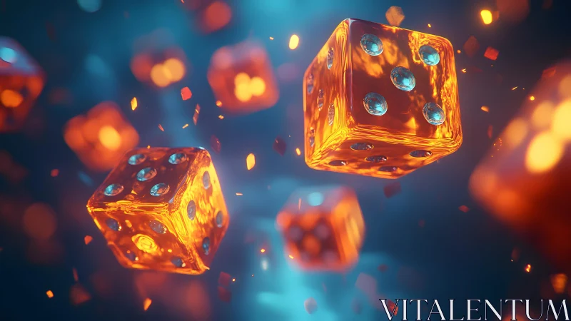 Glowing Orange Dice Floating in a Futuristic Digital Art Scene. Glowing Orange Dice Floating in a Futuristic Digital Art Scene.