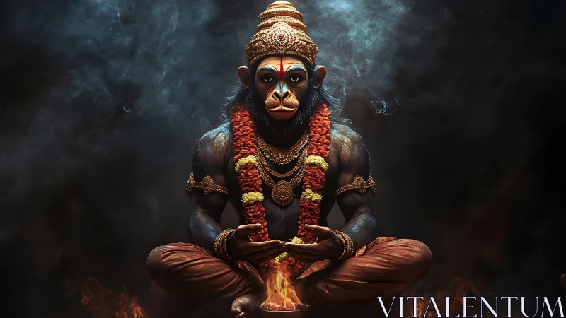 Simian fire sage in smoky divine meditation glow.