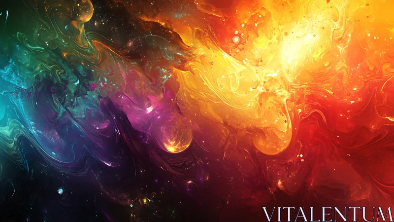 Vibrant swirling nebula in multicolored abstract space.