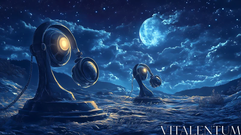 Moonlit signal sentinels listen across the starlit dunes.