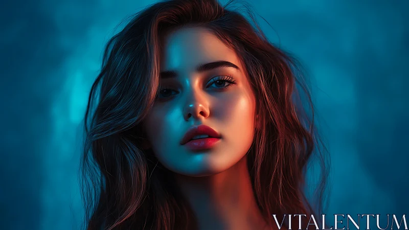 Neon-kissed portrait where quiet beauty meets electric dusk.