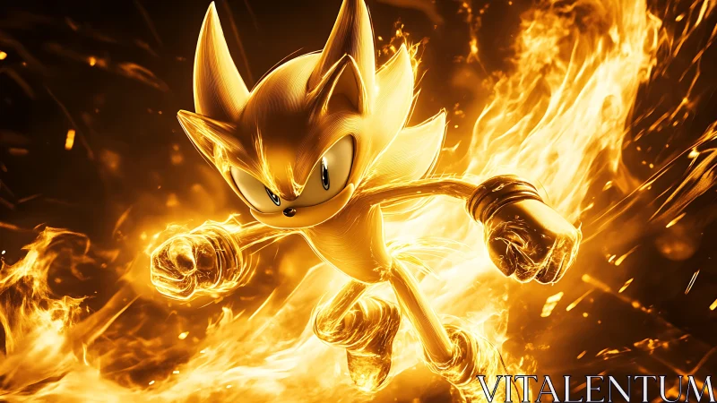 Golden hedgehog character sprints through swirling fire