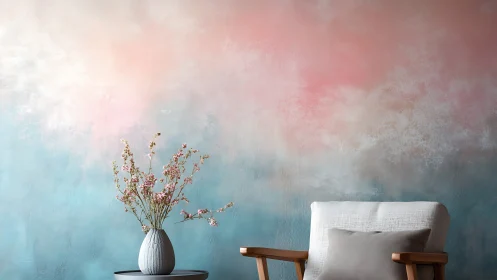 Cozy chair and pastel wall inviting a moment of calm rest.