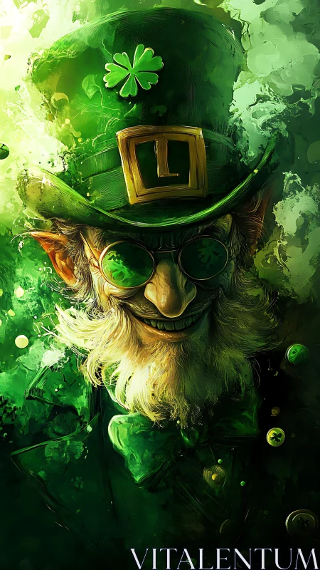 Sinister leprechaun portrait rendered in vivid green digital paint