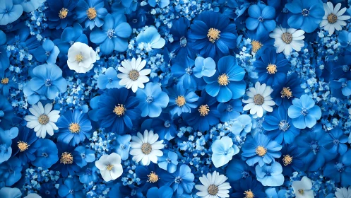 A Dreamy Symphony of Blue Blooms and Golden Hearts.