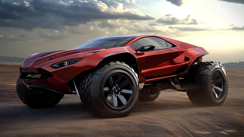 High-clearance red desert concept buggy with oversized off-road tires