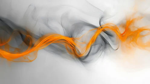 Orange and gray flowing ribbons intersect on white ground