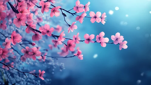 Pink Cherry Blossoms Dance Across Turquoise Twilight