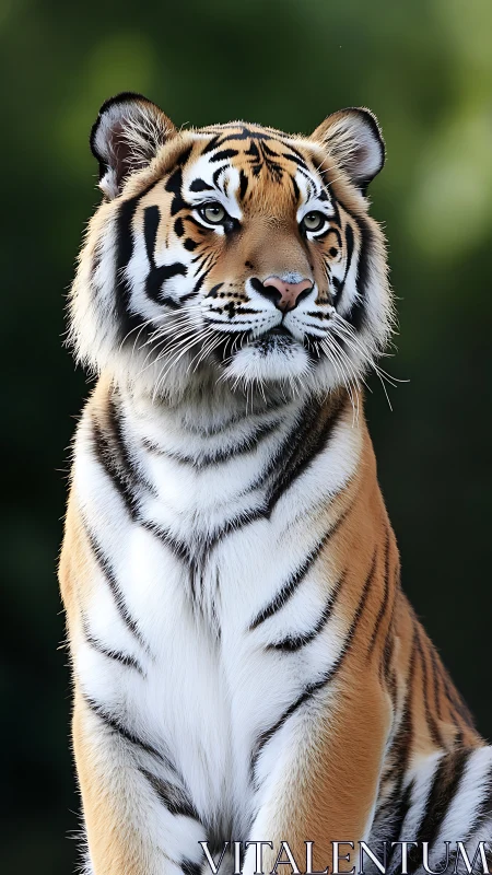 Regal tiger portrait under soft forest light focus.