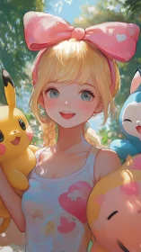 Anime portrait with pastel lighting and playful character framing.